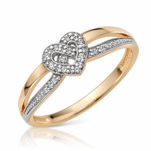Pierścionek z brylantami i sercem 0,065 ct żółte złoto 585 rodowany P 1874 B