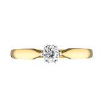 Elegancki pierścionek z brylantem 0,15 ct, czystość SI i barwa H. Centralny diament Ø 3,50 mm w klasycznej oprawie oraz piękne żółte złoto. Ponadczasowy model Jubiler Azuryt.
