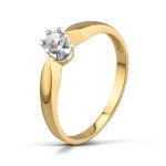 Elegancki pierścionek z brylantem 0,15 ct, czystość SI i barwa H. Centralny diament Ø 3,50 mm w klasycznej oprawie oraz piękne żółte złoto. Ponadczasowy model Jubiler Azuryt.